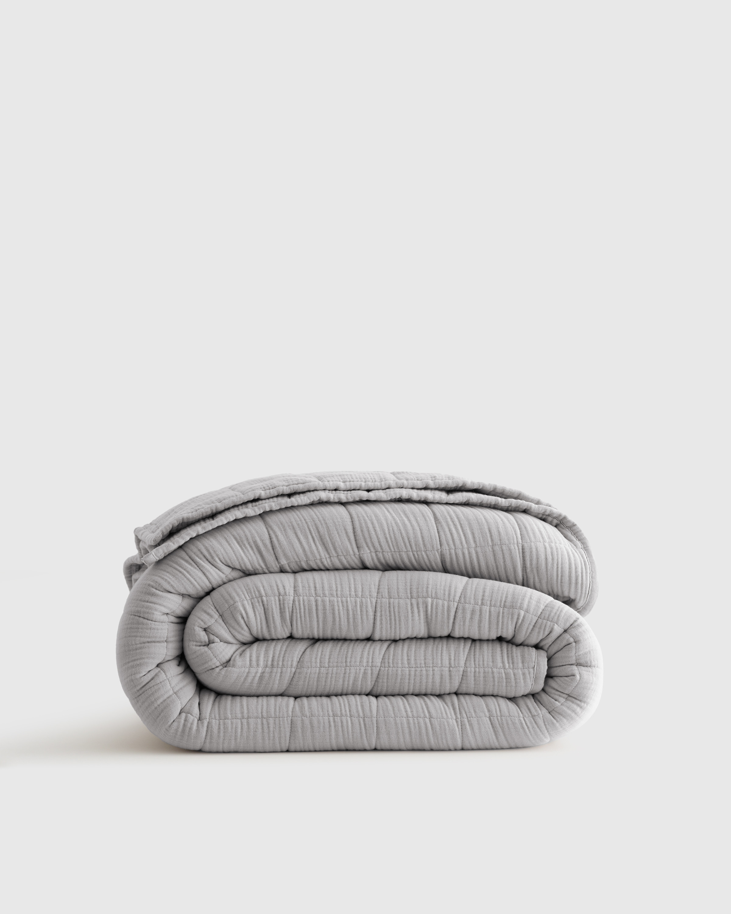 Quince | Organic Airy Gauze Box Quilt in Light Grey, Size Twin, Cotton | Quince