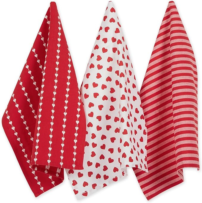 DII Valentine's Day Collection Kitchen, Dishtowel Set, 18x28, Dobby Hearts, 3 Piece | Amazon (US)