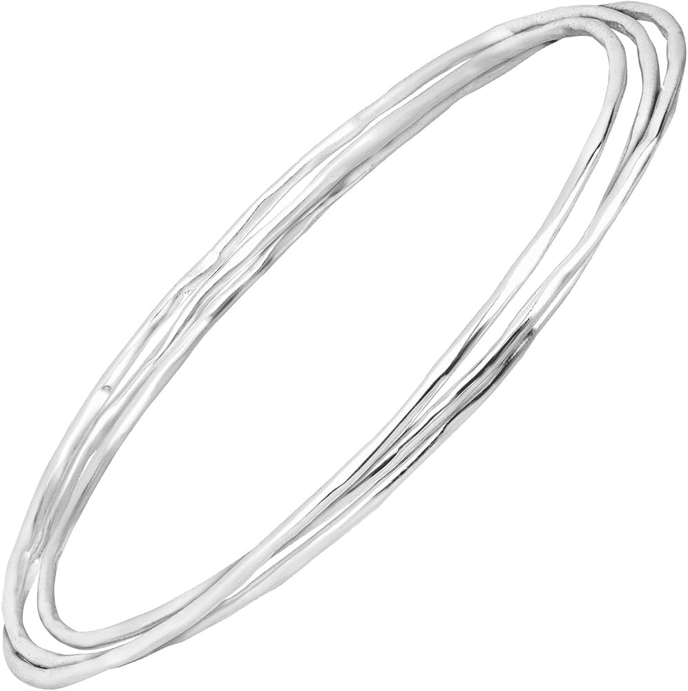 925 Sterling Silver Rolling Bangle Bracelet for Women, Set of Three Bangles Slender Skinny Stacka... | Amazon (US)
