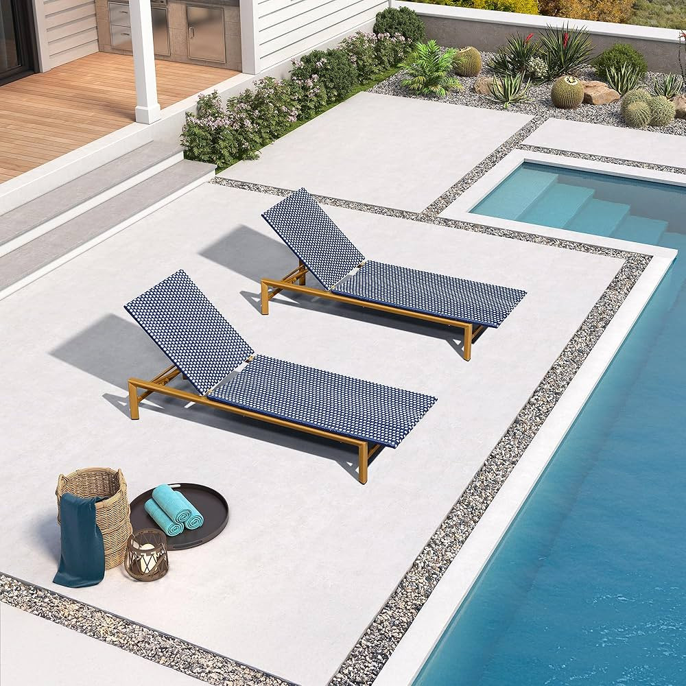 PURPLE LEAF Extra Wide Patio Chaise Lounge Set of 2 Outdoor Lounger French PE Rattan Lounge Chair... | Amazon (US)