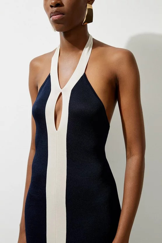 Petite Slinky Mirrored Floral Jacquard Knit Dress | Karen Millen UK + IE + DE + NL