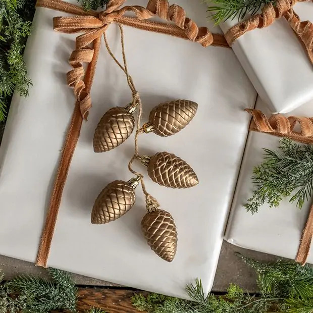 Hanging Gold Pinecone Cluster Set of 3 | Antique Farm House