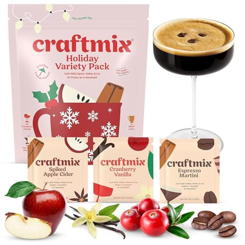 Craftmix Holiday Variety Cocktail & Mocktail Drink Mixer, Skinny Mixes - Water Flavoring Packets - Made With Real Ingredients - Vegan, Low-Carb, Low-Sugar, Non-GMO, Dairy Free, Gluten Free, 12 Pack | Amazon (US)