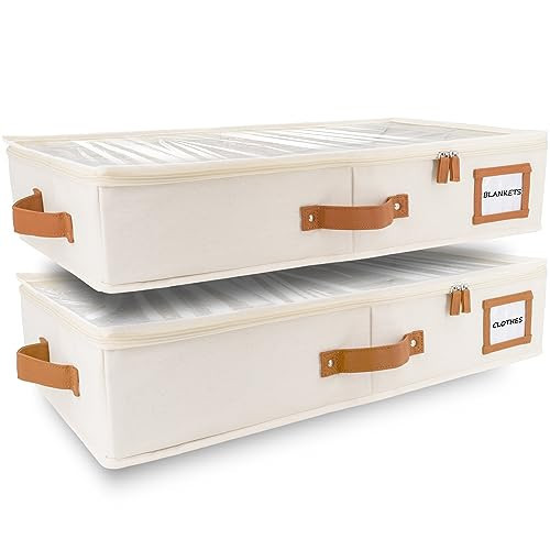 HOMELUX THEORY 2pc Under Bed Storage Containers, Bedroom Under the Bed Drawer Storage Organizer with Bins and Lids, Large Underbed Clothes Storage Box Ideal for Blanket, Fabric, & Shoes (Ivory) | Amazon (US)