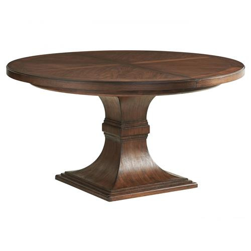 Lexington Palo Alto Rustic Lodge Brown Wood Extendable Round Dining Table - 58-80"W | Kathy Kuo Home