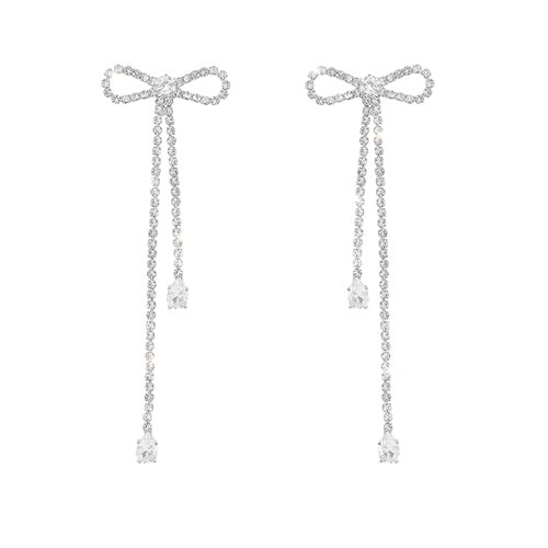Luxval Silver Bowknot Earrings - Sparkle Rhinestone Drop Dangle Bling Fashion Jewelry Gift | Amazon (US)