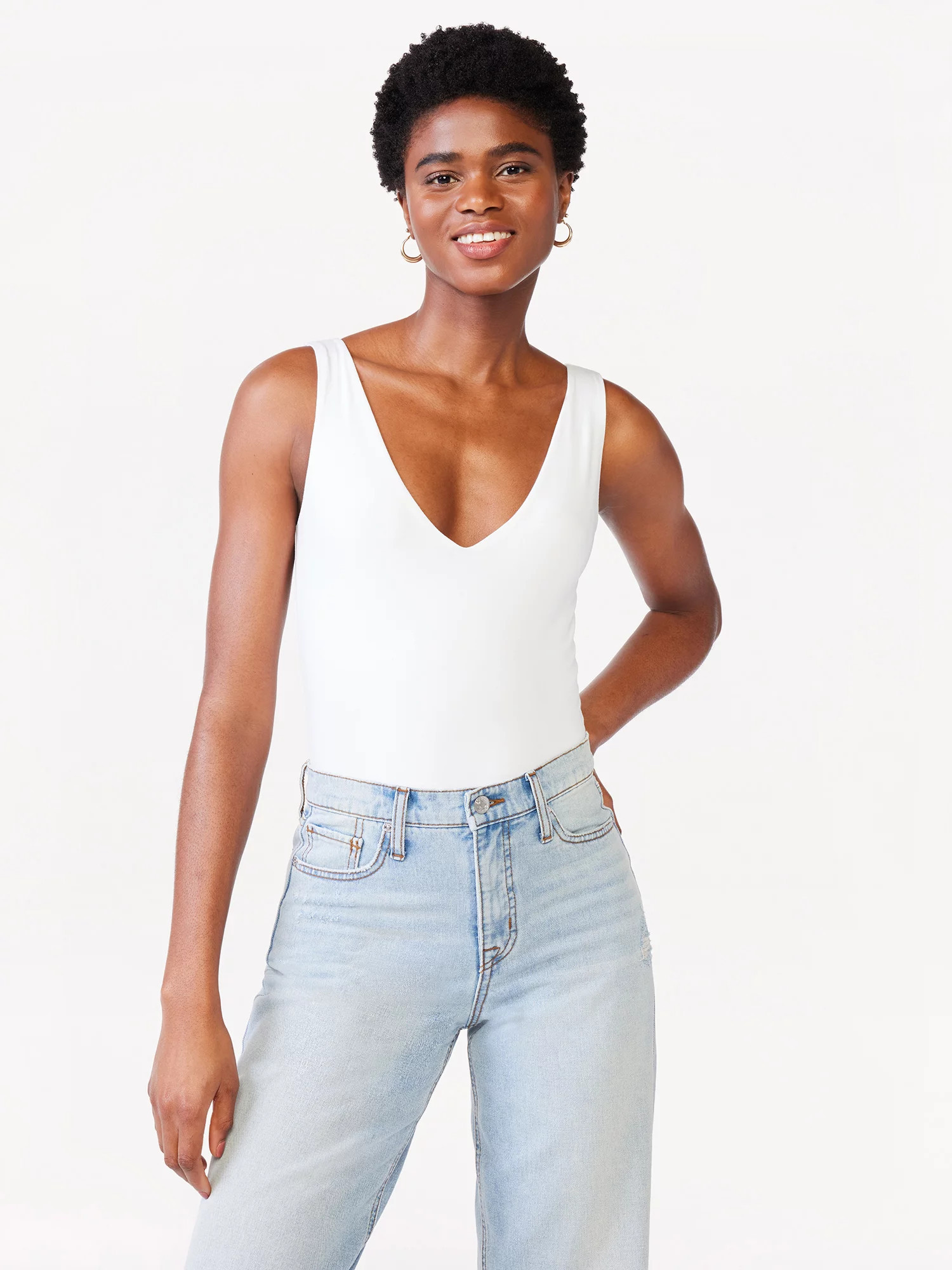 Scoop Women's Sleeveless Double V Neck Fitted Bodysuit | Walmart (US)