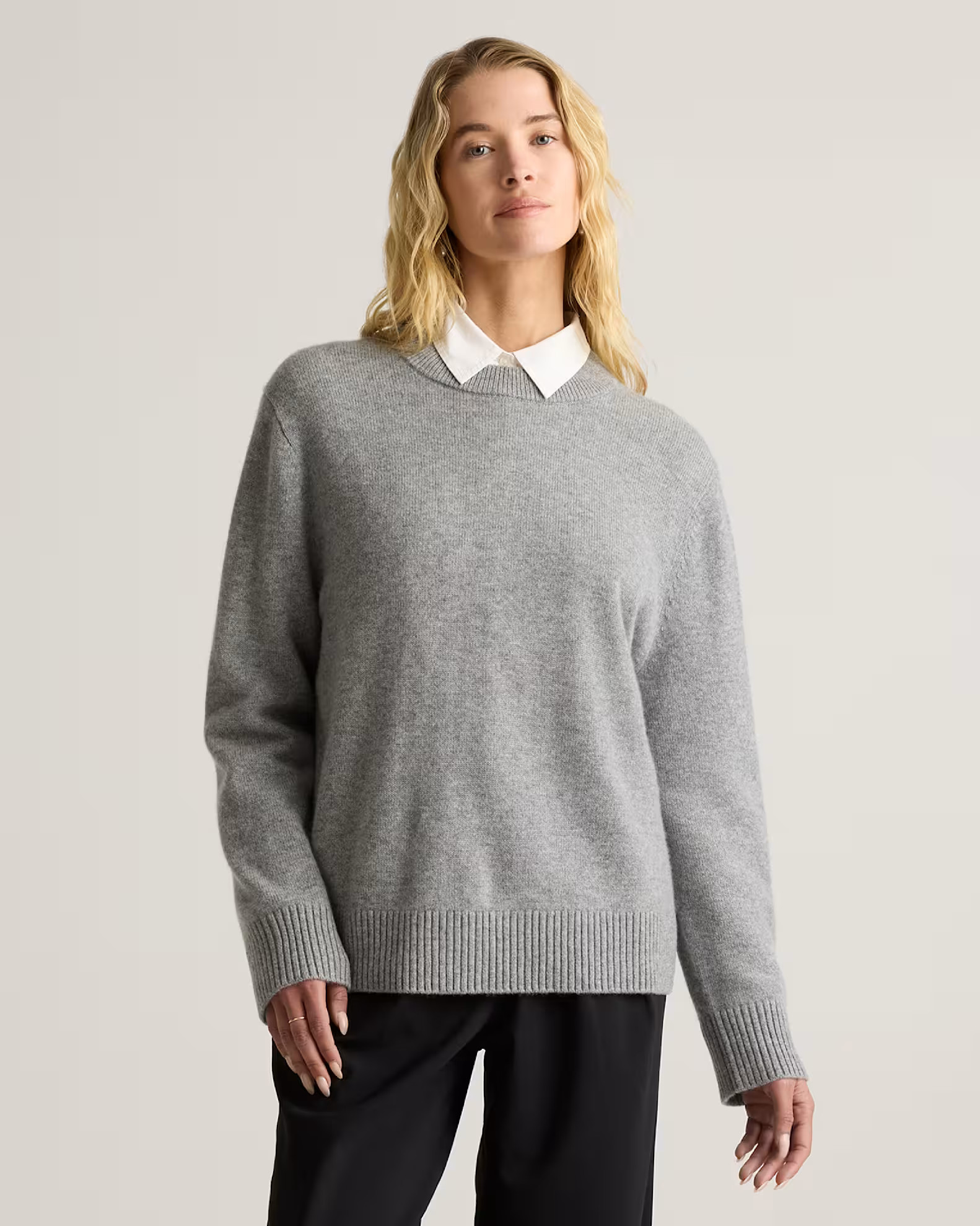 Mongolian Cashmere Oversized Crewneck Sweater in Heather Grey | Quince