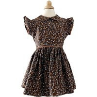 Size 3 - 4 Brown & Blue Cotton Print Girls Toddler Dress with Contrasting Trim 1540449780 | Etsy (US)