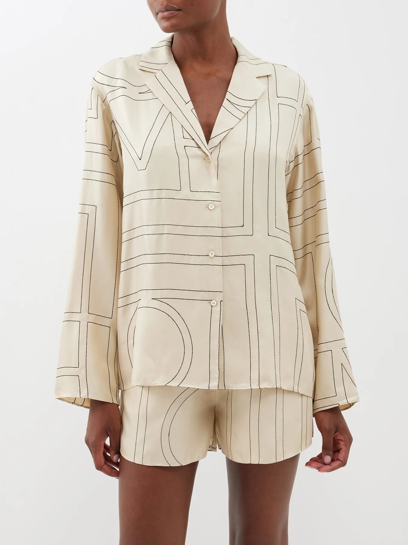 Monogram-embroidered silk-twill pyjama top | Matches (UK)