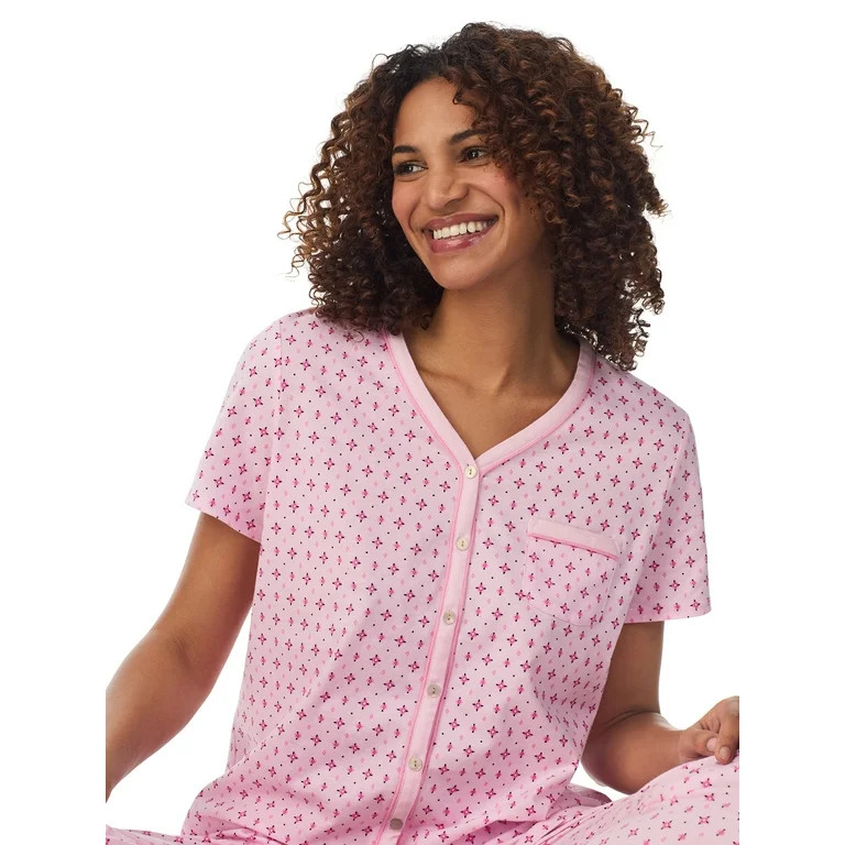 Aria Short Sleeve 100% Cotton Cropped Pajama Set with Pockets, Women’s Sizes S-3X - Walmart.com | Walmart (US)