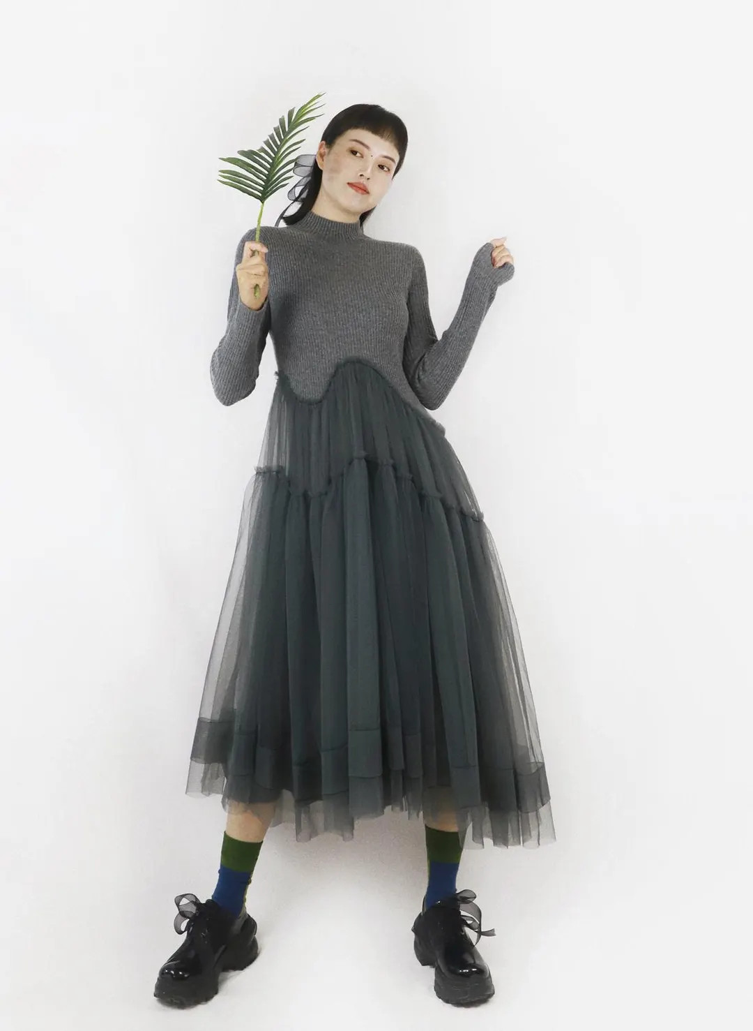 Original Semi-turtleneck Cashmere Long Dress With Mesh Decoration,a-line Slimming Knitted Dress W... | Etsy (US)