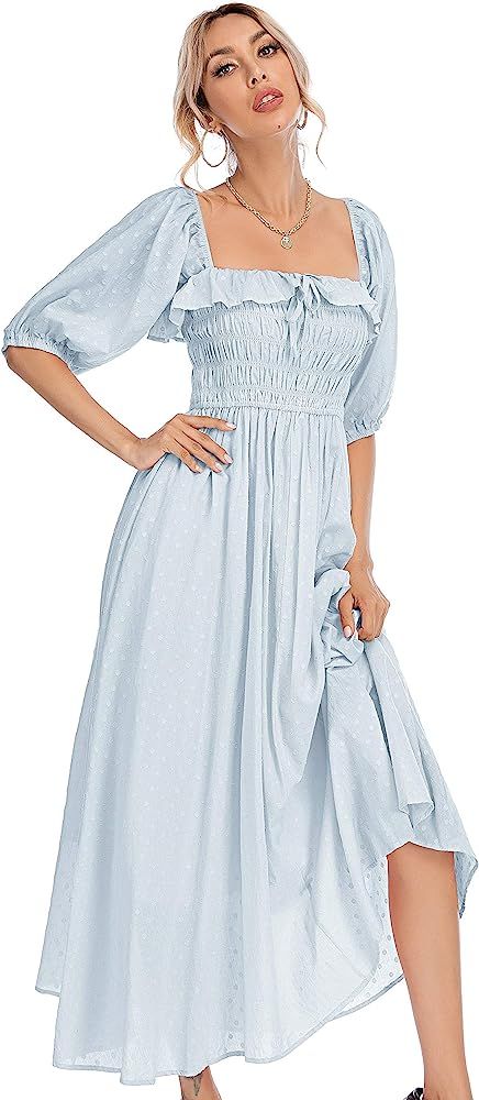 R.Vivimos Women Summer Half Sleeve Cotton Ruffled Vintage Elegant Backless A Line Flowy Long Dres... | Amazon (US)