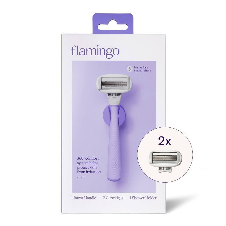 Flamingo 5-Blade Women's Razor - 1 Razor Handle + 2 Razor Blade Refills - Lilac | Target