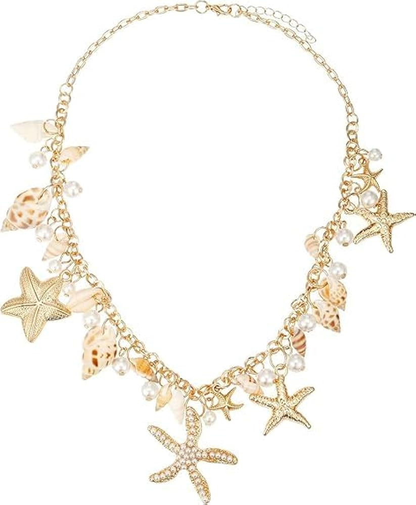 Shell Starfish Necklace Bracelet Conch Statement Chunky Necklace Mermaid Costume Jewelry Beach Je... | Amazon (US)