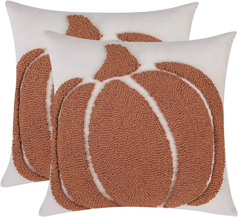 Tosleo Halloween Throw Pillow Covers 18x18 inch Set of 2 Halloween Yellow Pumpkin Embroidered Pil... | Amazon (US)