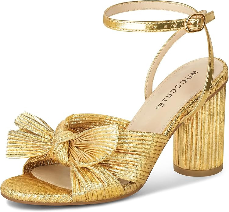 MUCCCUTE Women's Bow Knot Heeled Sandals Ankle Buckle Strap Chunky Heeled Open-toe Comfortable We... | Amazon (US)