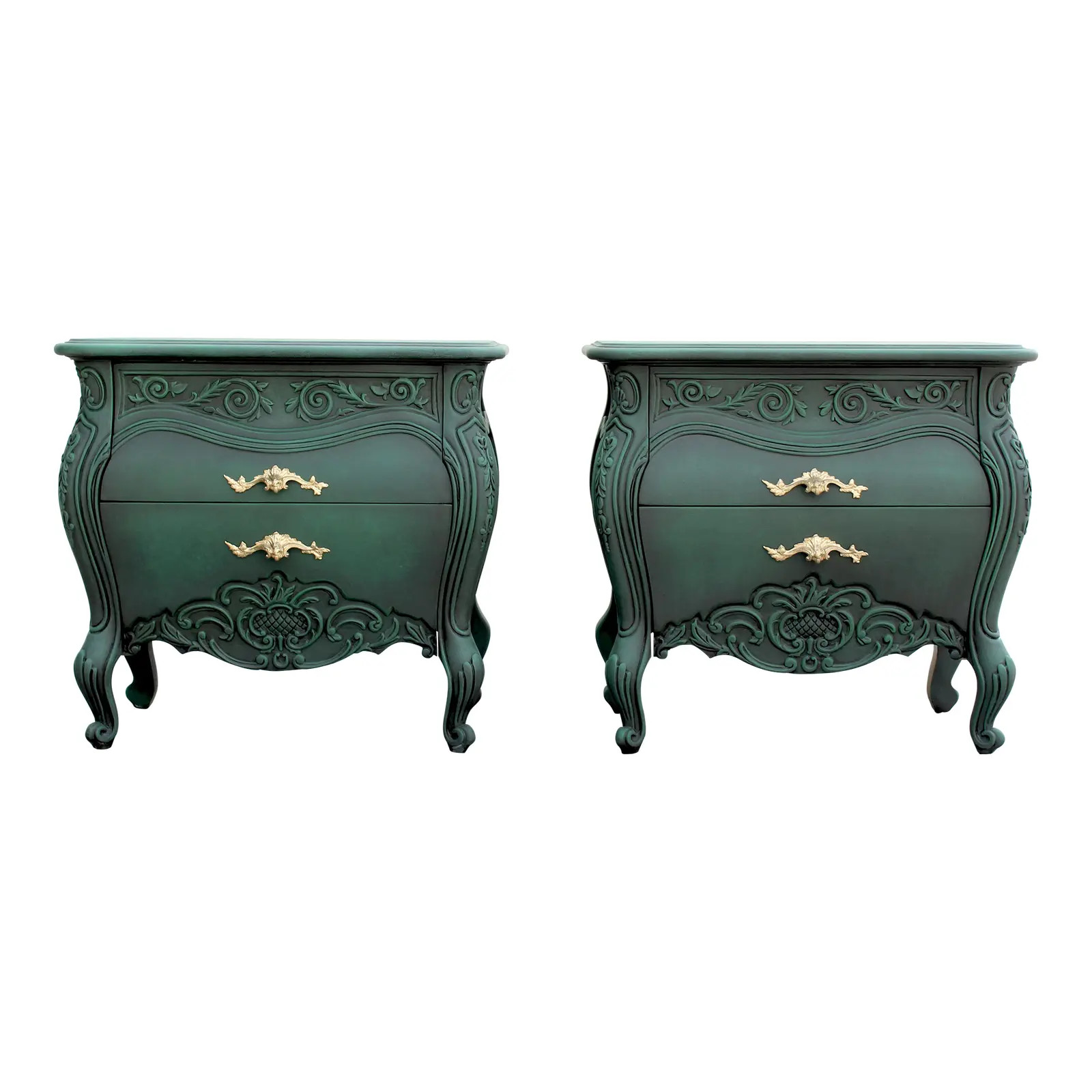 Pair of Late 20th Century Bombay Style Green Nightstands | Chairish