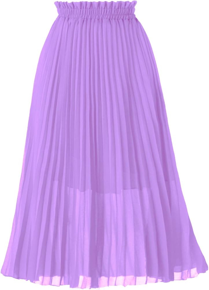 GOOBGS Women's Pleated A-Line High Waist Swing Flare Midi Skirt | Amazon (US)
