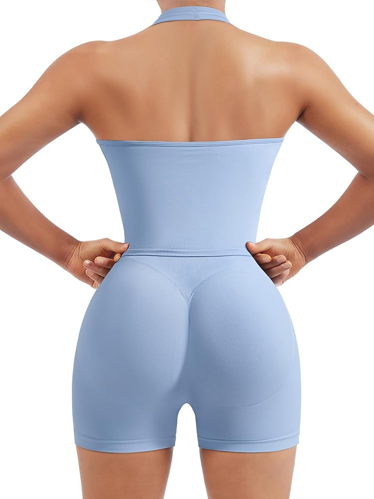 SUUKSESS Womens Seamless 2 Piece Workout Sets Padded Halter Tank Top Gym Sets Tummy Control Biker... | Amazon (US)