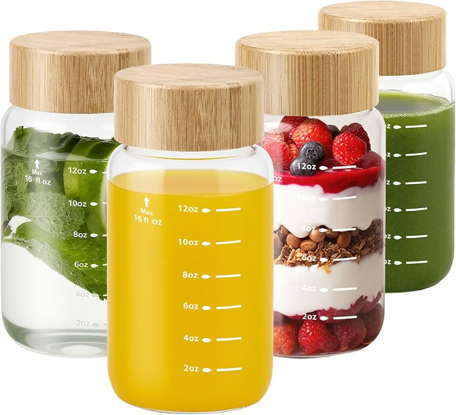 Freshmage 16 oz Borosilicate Glass Water Bottles (4 Pack) - High-Heat Resistant & Durable Wide Mo... | Amazon (US)