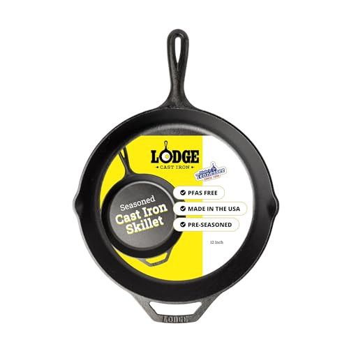 Lodge Seasoned Cast Iron Skillet - PFAS-Free, Non-Toxic Cookware - Use with an Oven, Stove, Grill, or Campfire - Naturally Non-Stick & Oven Safe - 12 Inches | Amazon (US)