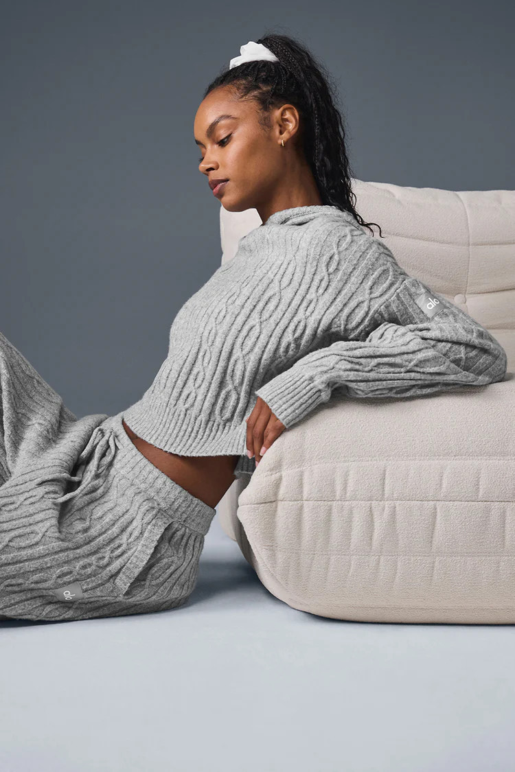 Cable Knit Winter Bliss Hoodie - Athletic Heather Grey | Alo Yoga (US)