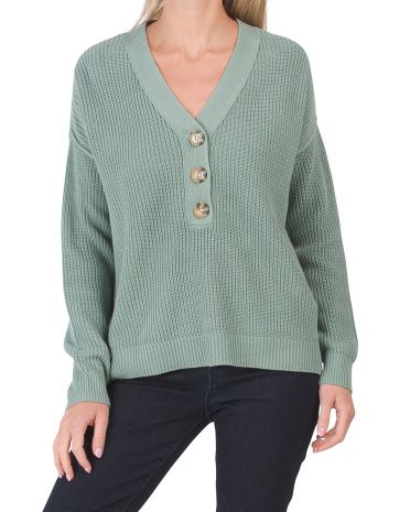 Rachel Zoe V Neck Henley Sweater With Texture | Marshalls