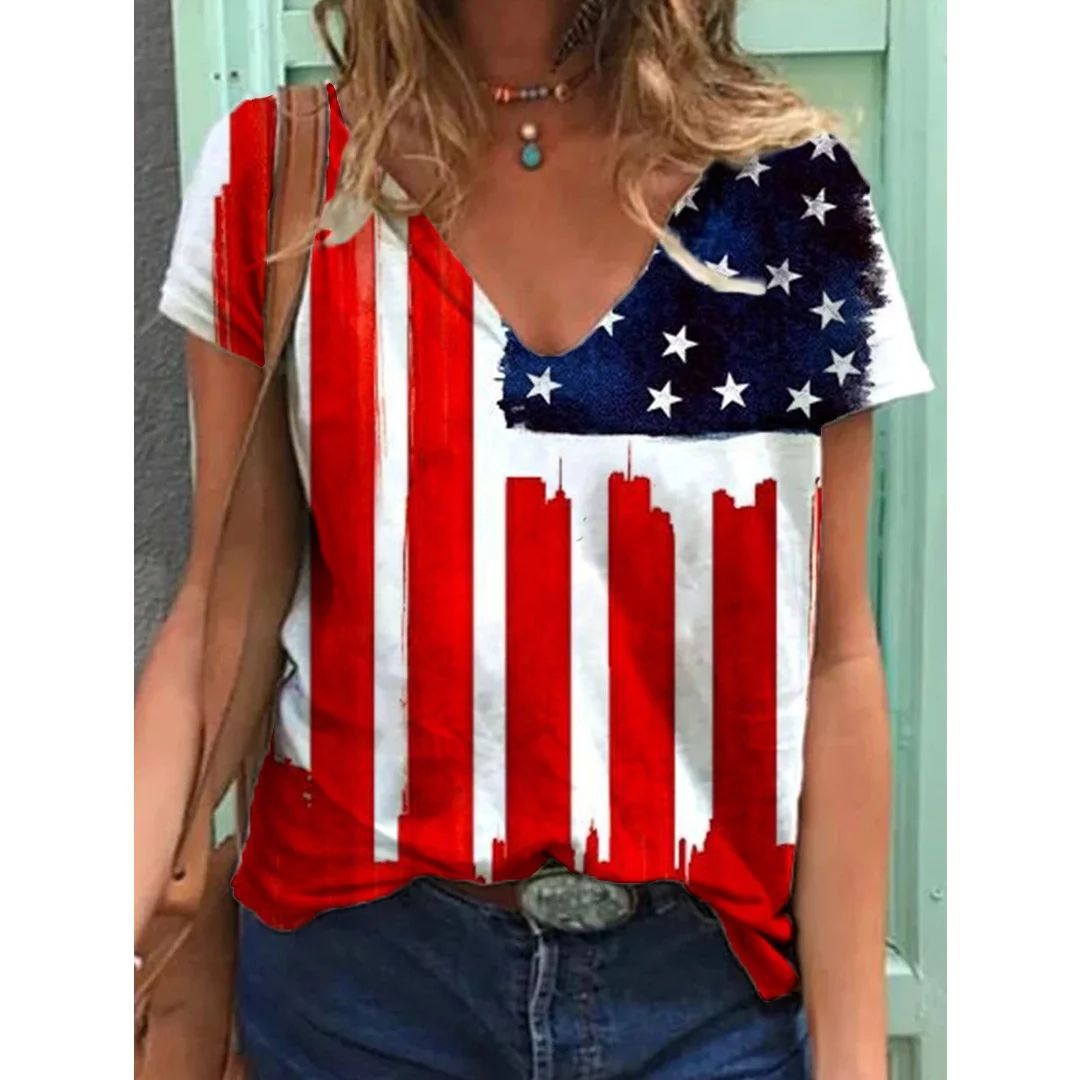 Womens American Flag Tee Tops V Neck Shirts July 4th Independence Day Tees Clothing Memorial Day ... | Walmart (US)