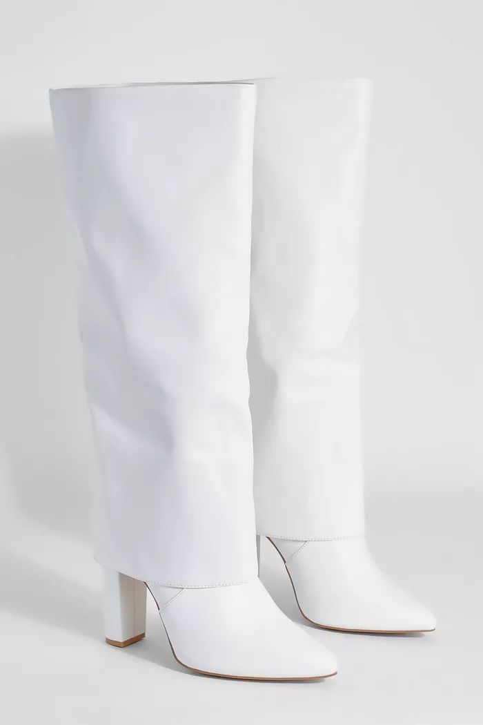 Wide Fit Pointed Knee High Fold Over Boots | Boohoo.com (US & CA)