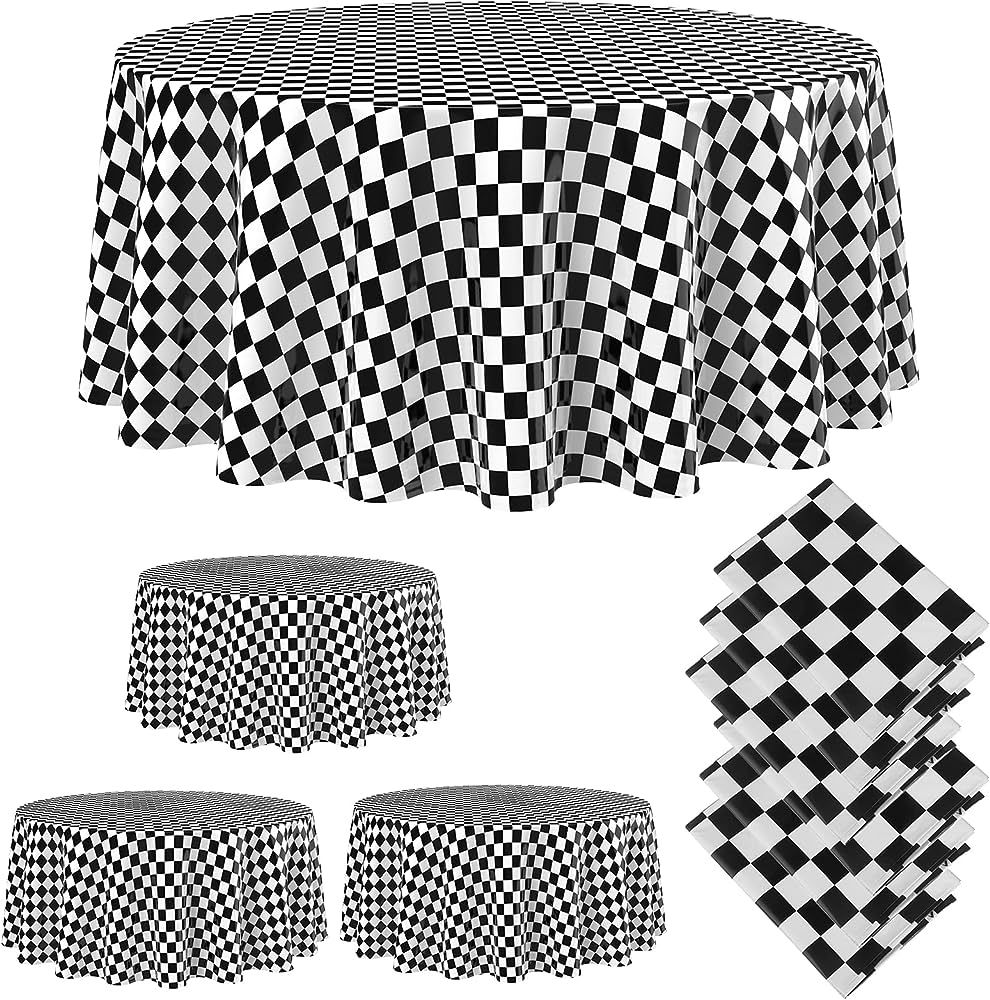 Black and White Checkered Tablecloths, 84 Inches Black Checkered Flag Tablecover, Disposable Plas... | Amazon (US)