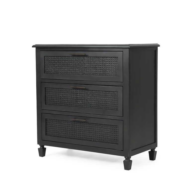 Noble House Thurber Acacia Wood and Cane 3 Drawer Dresser, Dark Gray | Walmart (US)