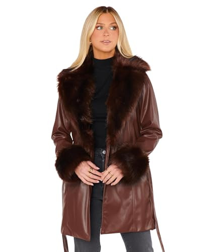 Show Me Your Mumu Women's Penny Lane Coat, Cocoa Faux Leather/Faux Fur | Amazon (US)