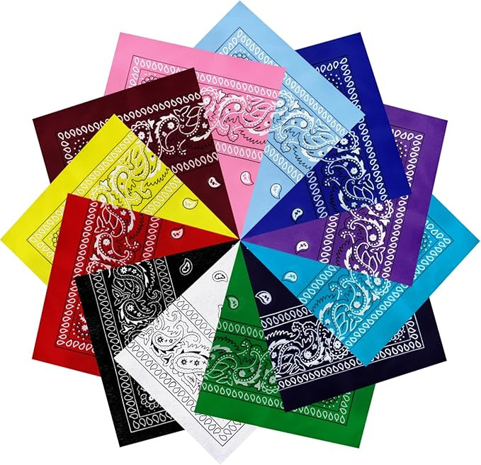 12pcs Assorted Western Cowboy Bandanas Colorful Cotton PaisleyScarf for Men and women Oversized S... | Amazon (US)