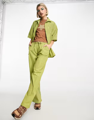 COLLUSION short sleeve shirt and pants set in green stripe | ASOS (Global)