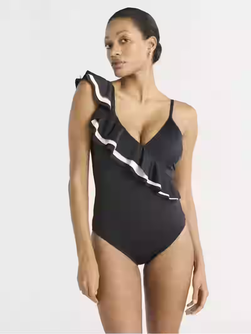 Sofia by Sofia Vergara Women's and Women's Plus Asymmetrical Ruffle One Piece Swimsuit with Curve... | Walmart (US)