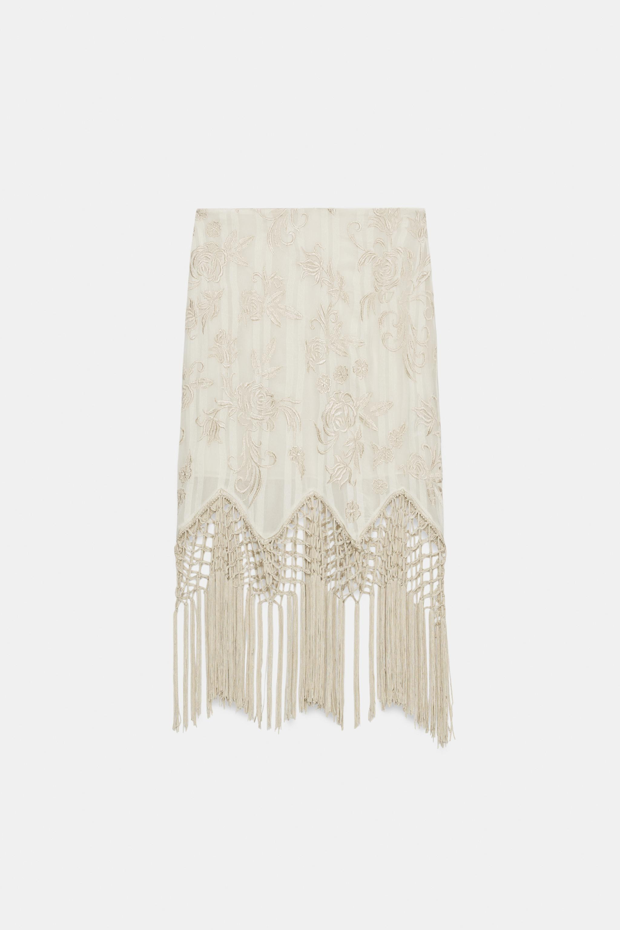 ZW COLLECTION EMBROIDERED FRINGED SKIRT | Zara UK