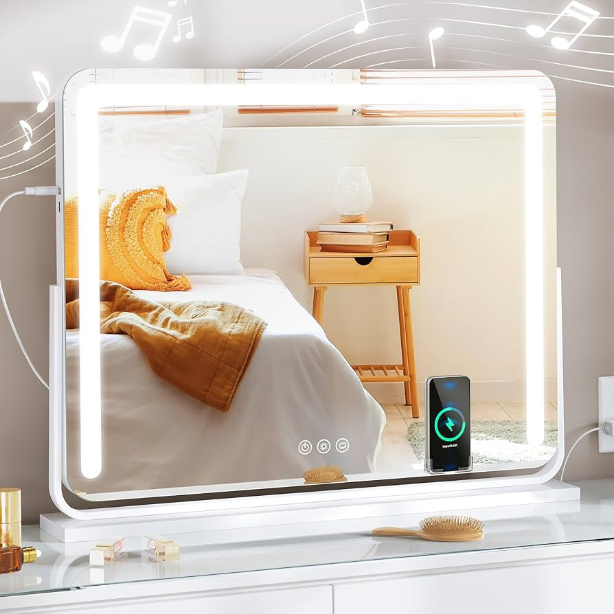 YITAHOME Vanity Mirror with Lights and Bluetooth Speaker & Wireless Charger, 28"x22" LED Makeup M... | Amazon (US)