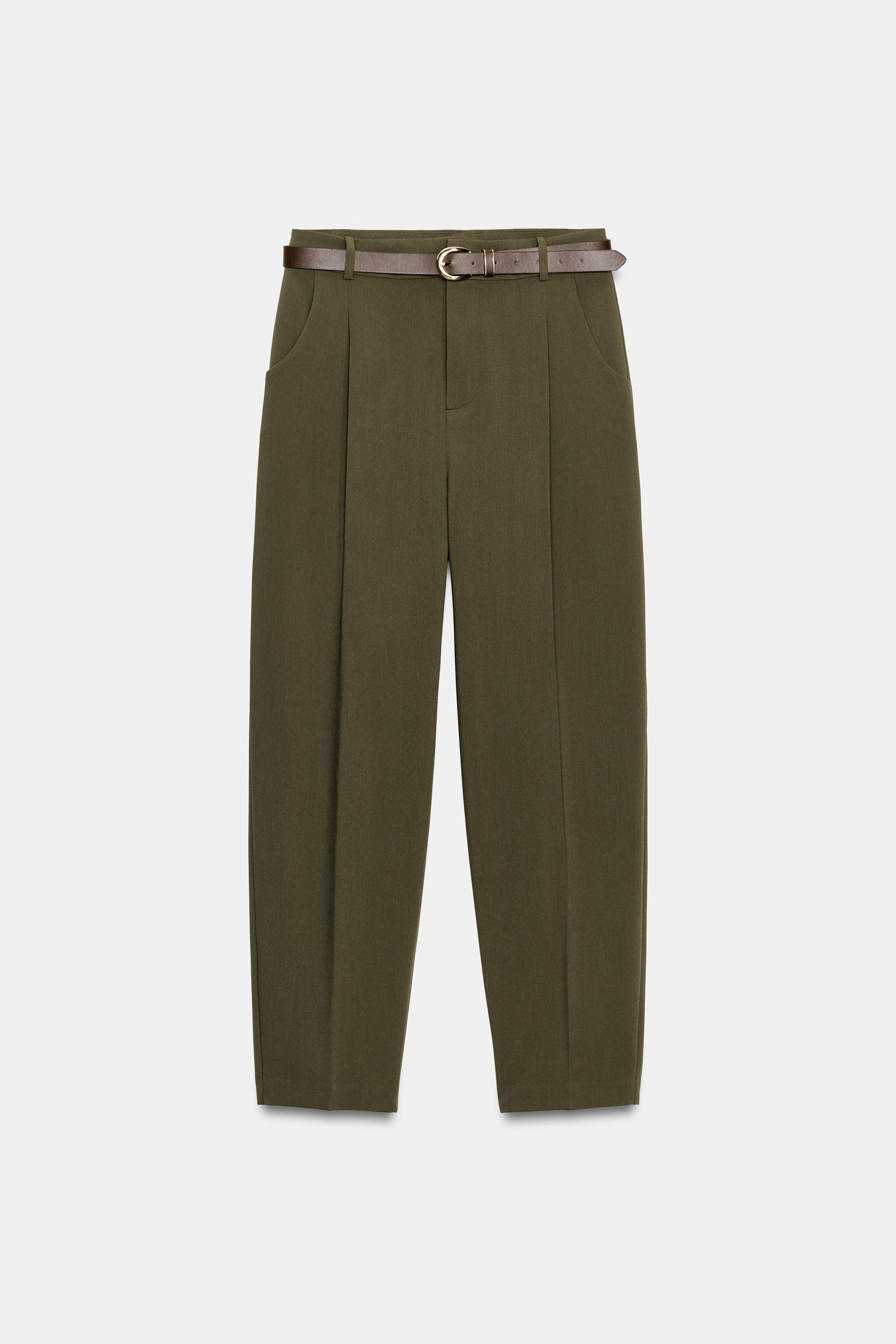 CROPPED TROUSERS WITH DARTS AND BELT | Zara UK