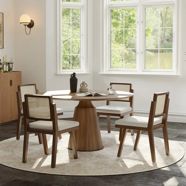 Cesilia 19"W Modern Reversible Woven Rattan Backrest Dining Chair with Solid Wood Legs | Wayfair North America