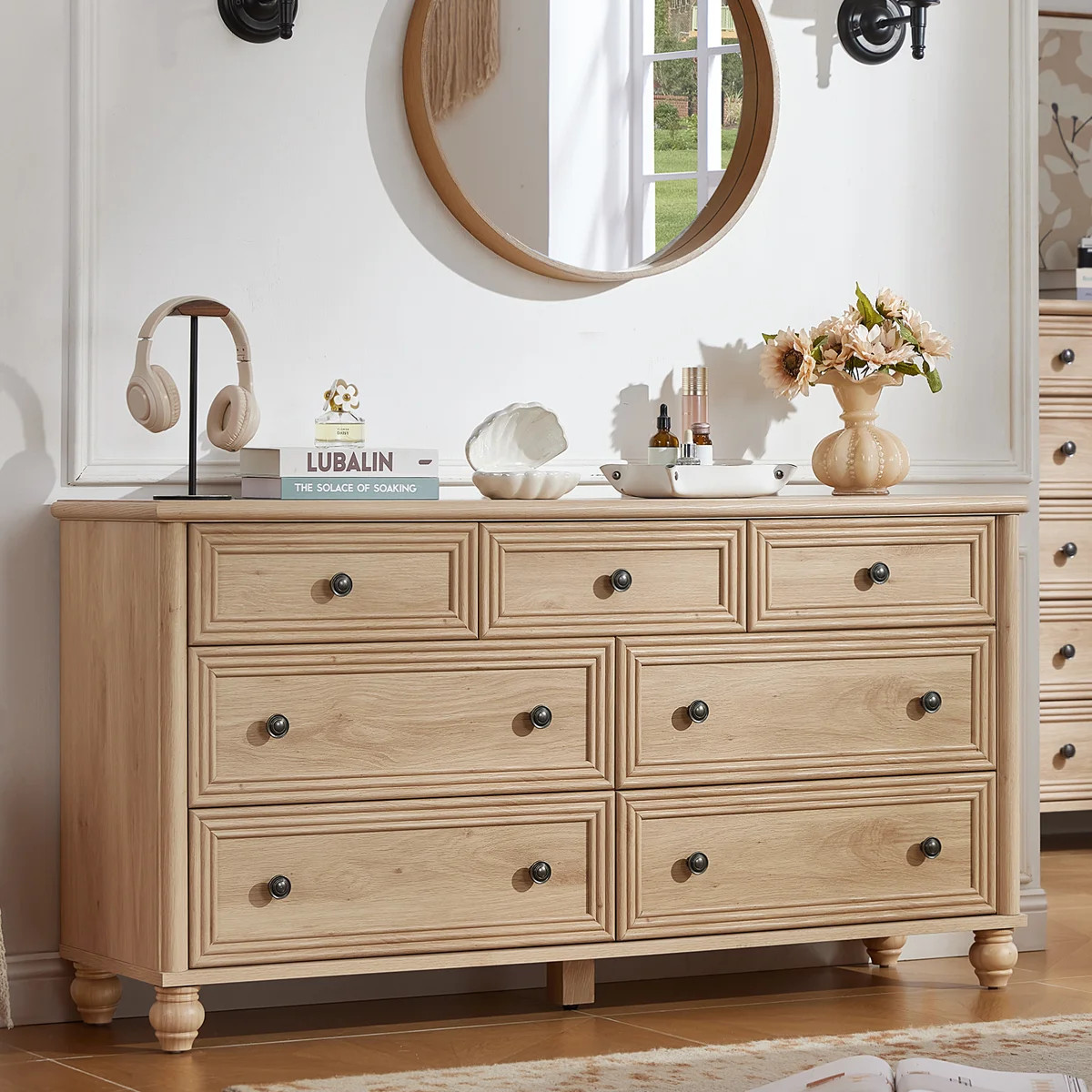 7 Drawers Dresser For Bedroom, Farmhouse 54" Wide Wood Dressers Chest Of Drawers, Vintage Design ... | Wayfair North America