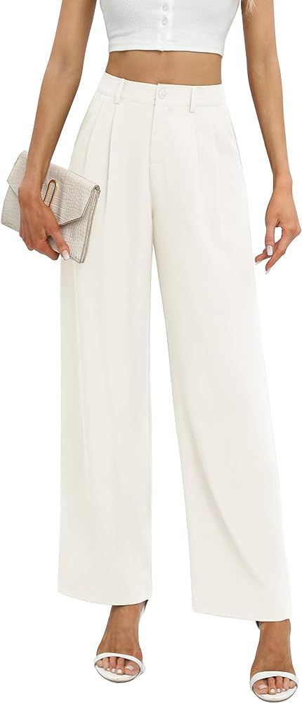 Feiersi Women's Business Work Trousers High Waisted Wide Leg Pants Long Straight Suit Pants with ... | Amazon (US)