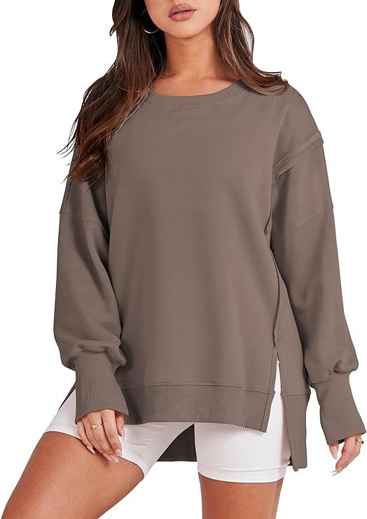 ANRABESS Women's Oversized Sweatshirt Crew Neck Long Sleeve Casual Slit Sloucthy Pullover Top Fal... | Amazon (US)