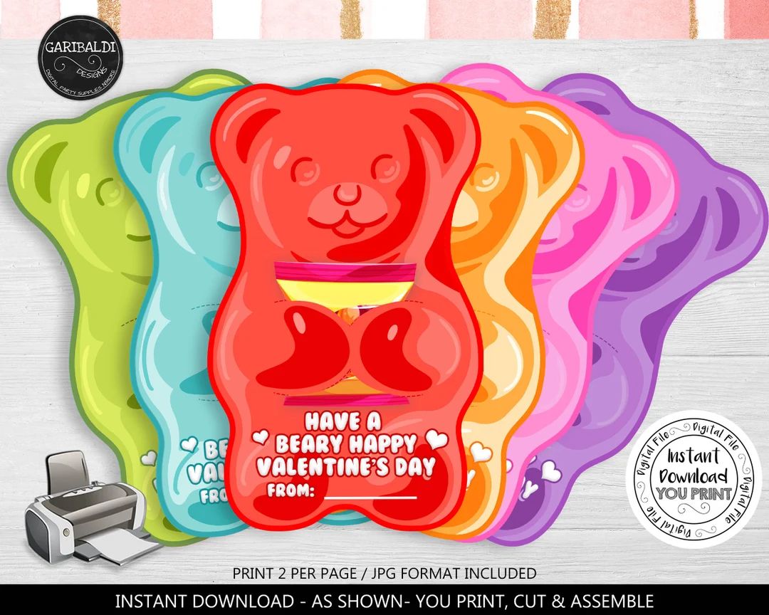Gummy Bears Valentine's Day Cards Valentine's School Kids Classroom Exchange Gift Tags Beary Happ... | Etsy (US)