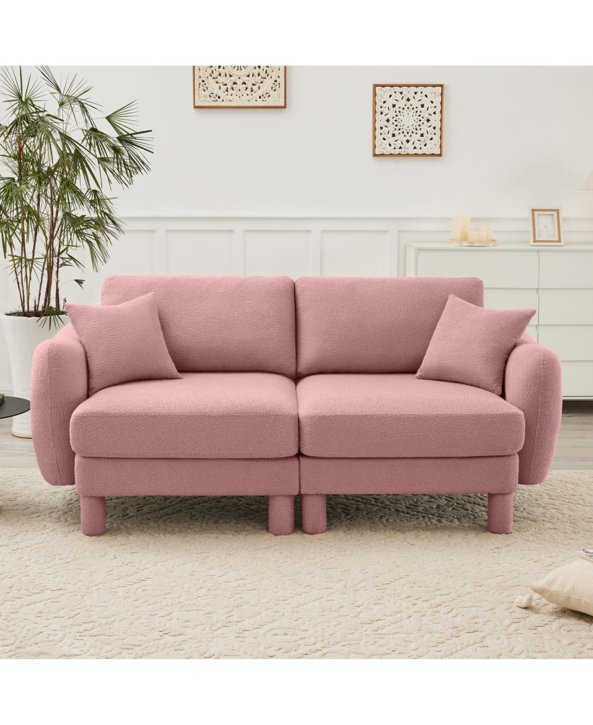Streamdale Furniture Streamdale Pink Boucle 2-Seater Loveseat Sofa with Shell Armrests - Pink | Macy's
