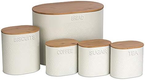 LIVIVO 5pc Oval Kitchen Storage Set with Airtight Bamboo Lids Includes Tea Coffee Sugar with Matc... | Amazon (UK)