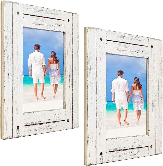 Rustic Shabby Chic White Weathered Distressed Vintage Style Wooden Picture Frame with Self-Stand ... | Amazon (US)