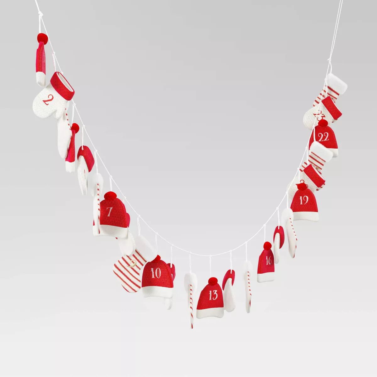 6' Fabric Stocking, Hat and Mitten Hanging Garland Christmas Advent Calendar Red/White - Wondersh... | Target