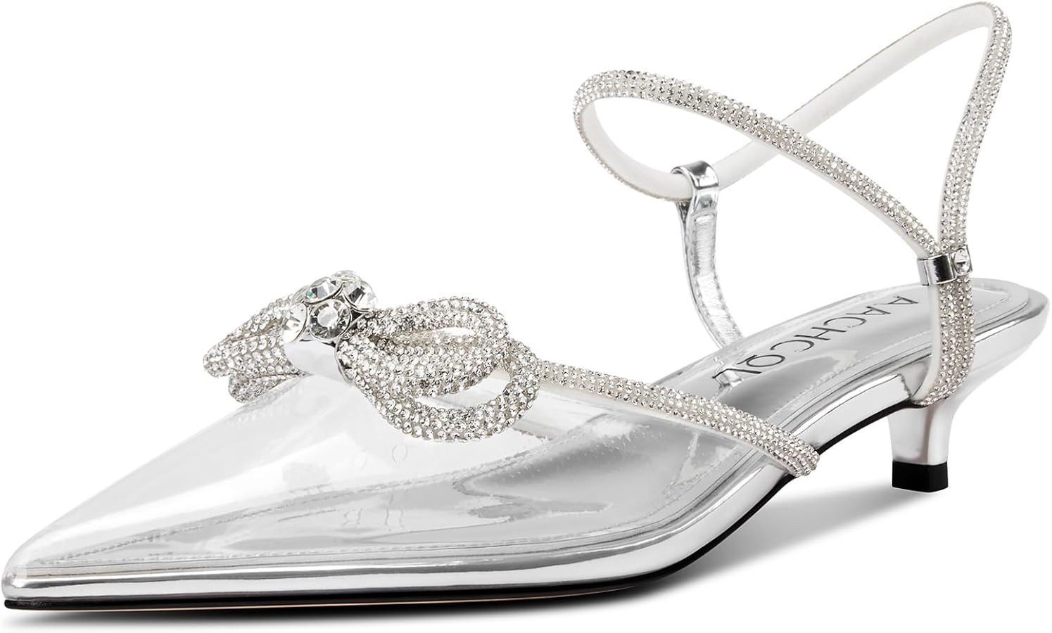Aachcol Womens Close Toe Rhinestone Bow Kitten Heels Pointed Toe Low Heel Bow Pumps Adjustable An... | Amazon (US)