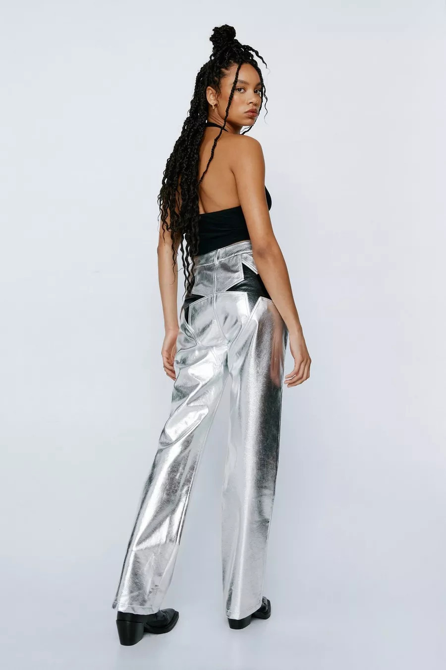 Metallic Star Bum Faux Leather Pants | Nasty Gal (US)